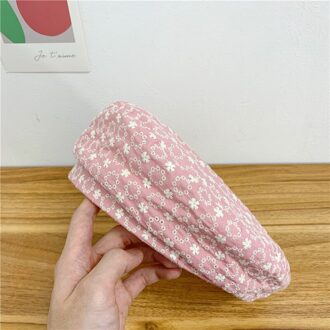 Geborduurde Baret Dames Leuke Mooie Bloem Patroon Hoed Zomer Herfst Dunne Mini Schilder Casual Hoeden Vrouwelijke Celebrity Stijl roze