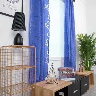 Geborduurde Bloemen Wit Tulle Venster Scherm Gordijn Voor Woonkamer Slaapkamer Luxe Sheer Voile Gordijn Blind Gordijnen Deur Decor blauw-1stk