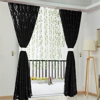Geborduurde Bloemen Wit Tulle Venster Scherm Gordijn Voor Woonkamer Slaapkamer Luxe Sheer Voile Gordijn Blind Gordijnen Deur Decor zwart-1stk