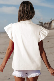 Geborduurde Blouse met Flutter Mouwen Ivoor