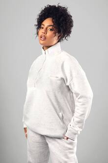 Geborduurde Half-Zip Oversized Sweatshirt, Ash Grey - 48