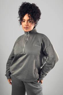 Geborduurde Half-Zip Oversized Sweatshirt, Charcoal - 46