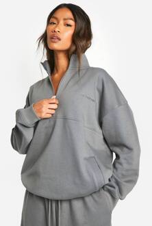 Geborduurde Half Zip Oversized Sweatshirt, Charcoal - L
