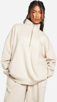 Geborduurde Half Zip Oversized Sweatshirt, Stone