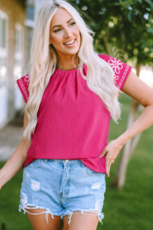 Geborduurde Mouw Blouse Stoffig Roze