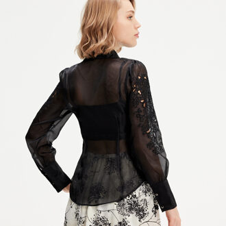 Geborduurde organza blouse Zwart