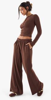 Geborduurde Rib Broek Met Wijde Pijpen, Chocolate - XXL