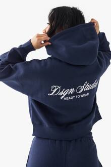 Geborduurde Script Zip Through Hoodie, Navy - XXL