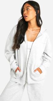 Geborduurde Zip-Through Oversized Hoodie, Ash Grey - L