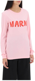 Geborsteld Logo Longsleeve T-Shirt Marni , Pink , Dames - S,Xs,2Xs