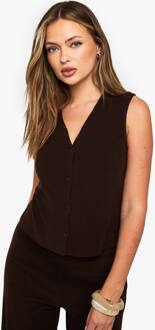 Geborsteld Micro Rib V-Hals Met Knoopdoorloop Gilet, Chocolate - 38