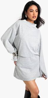 Geborstelde Melange Top Met Hoge Kraag En Lange Mouwen, Grey Marl - 40