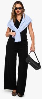 Geborstelde Micro Rib Broek Met Wijde Pijpen, Black - 38