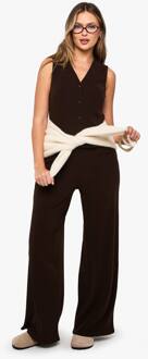 Geborstelde Micro Rib Broek Met Wijde Pijpen, Chocolate - 34