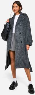Geborstelde Oversized Mantel Met Wollook, Charcoal - 42