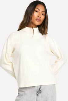 Geborstelde Rib Oversized Top Met Brede Mouwen, Stone - 42