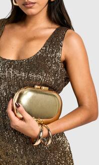 Geborstene Gouden Metaal Ovale Clutch Tas, Gold - ONE SIZE