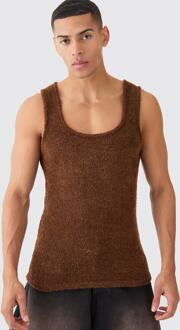 Gebreid Bouclé Muscle Fit Hemd Met Textuur, Rust - XL