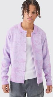 Gebreid Lila Overhemd Met Lange Mouwen En Palm Print, Lilac - S