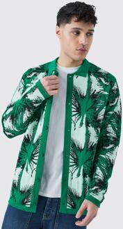 Gebreid Overhemd Met Lange Mouwen En Palm Print, Teal - S