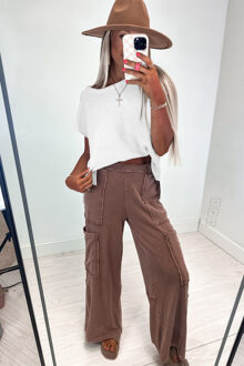 Gebreid T-shirt met Korte Mouwen Wit