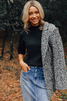 Gebreid T-shirt met Korte Mouwen Zwart