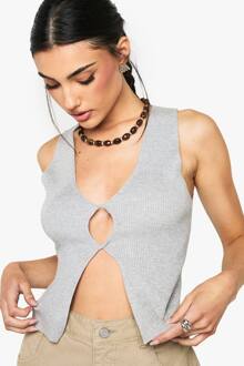 Gebreid Tank Met Twist Aan De Voorkant, Grey Marl - S