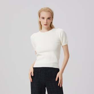 Gebreid topje met korte mouwen en ronde hals Ecru - S