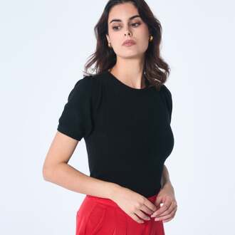 Gebreid topje met korte mouwen en ronde hals Zwart - XS