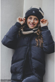 Gebreide beanie block /zand voor meisjes in de kleur Zwart - 56