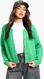 Gebreide Button Through Cardigan, Green - S