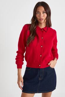 Gebreide Cardigan Met Hartknopen En Kraag, Red