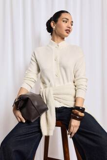 Gebreide Cardigan Met Hoge Kraag, Cream - L