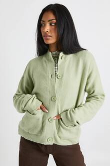 Gebreide Cardigan Met Hoge Kraag, Sage - L