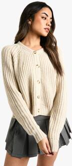 Gebreide Cardigan Met Knoopsluiting, Stone - L