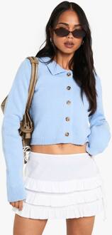 Gebreide Cardigan Met Kraag En Knoopsluiting, Cornflower