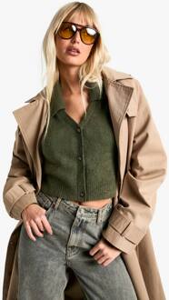 Gebreide Cardigan Met Kraag, Khaki - L