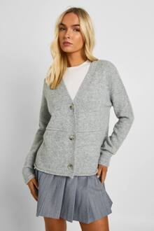 Gebreide Cardigan Met V-Hals En Naaddetails, Grey - S