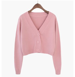 Gebreide Crop Vest Vrouwen Koreaanse Korte Trui Lange Mouw V-hals Groen Blauw Roze