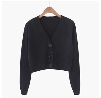 Gebreide Crop Vest Vrouwen Koreaanse Korte Trui Lange Mouw V-hals Groen Blauw zwart