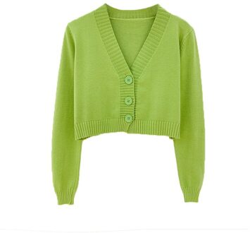 Gebreide Crop Vest Vrouwen Koreaanse Korte Trui Lange Mouw V-hals Groen Blauw