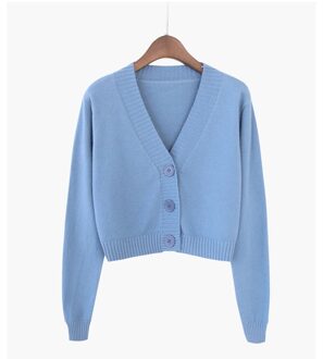 Gebreide Crop Vest Vrouwen Koreaanse Korte Trui Lange Mouw V-hals Groen Blauw