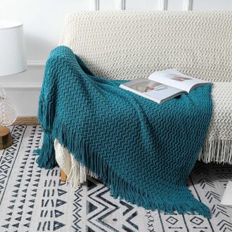 Gebreide Deken Effen Kleur Reliëf Deken Nordic Decoratieve Deken Voor Slaapbank Gooi Chunky Knit Gooi Deken blauw
