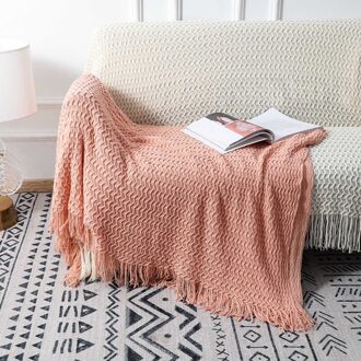 Gebreide Deken Effen Kleur Reliëf Deken Nordic Decoratieve Deken Voor Slaapbank Gooi Chunky Knit Gooi Deken roze