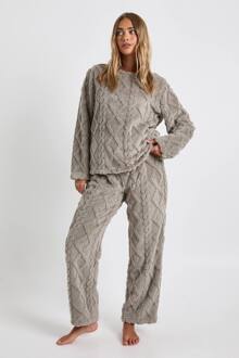 Gebreide Fleece Sweats Met Kabelpatroon & Lounge Set Met Wijde Broek, Grey - 40