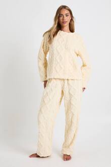 Gebreide Fleece Sweatshirt & Broek Met Wijde Pijpen Lounge Set, Cream - 40