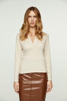 Gebreide, gemêleerde beige top met V-hals - EU 46 / UK 18