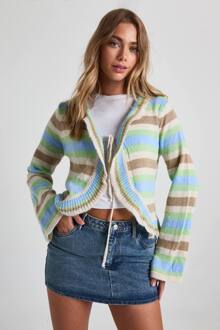 Gebreide Gestreepte Cardigan Met Flare Mouwen En Strik Aan De Voorkant, Brown