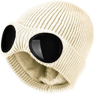 Gebreide Glazen Hoed Vrouwen Gehoorbescherming Wollen Cap Plus Fluwelen Stretch Warm Curling Cap Winter Outdoor Skiën Caps Tij Beige