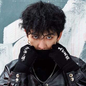 Gebreide Half-Vinger Handschoenen Mannen Herfst En Winter Outdoor Plus Fluwelen Warmte Antislip Printing Student schrijven 1